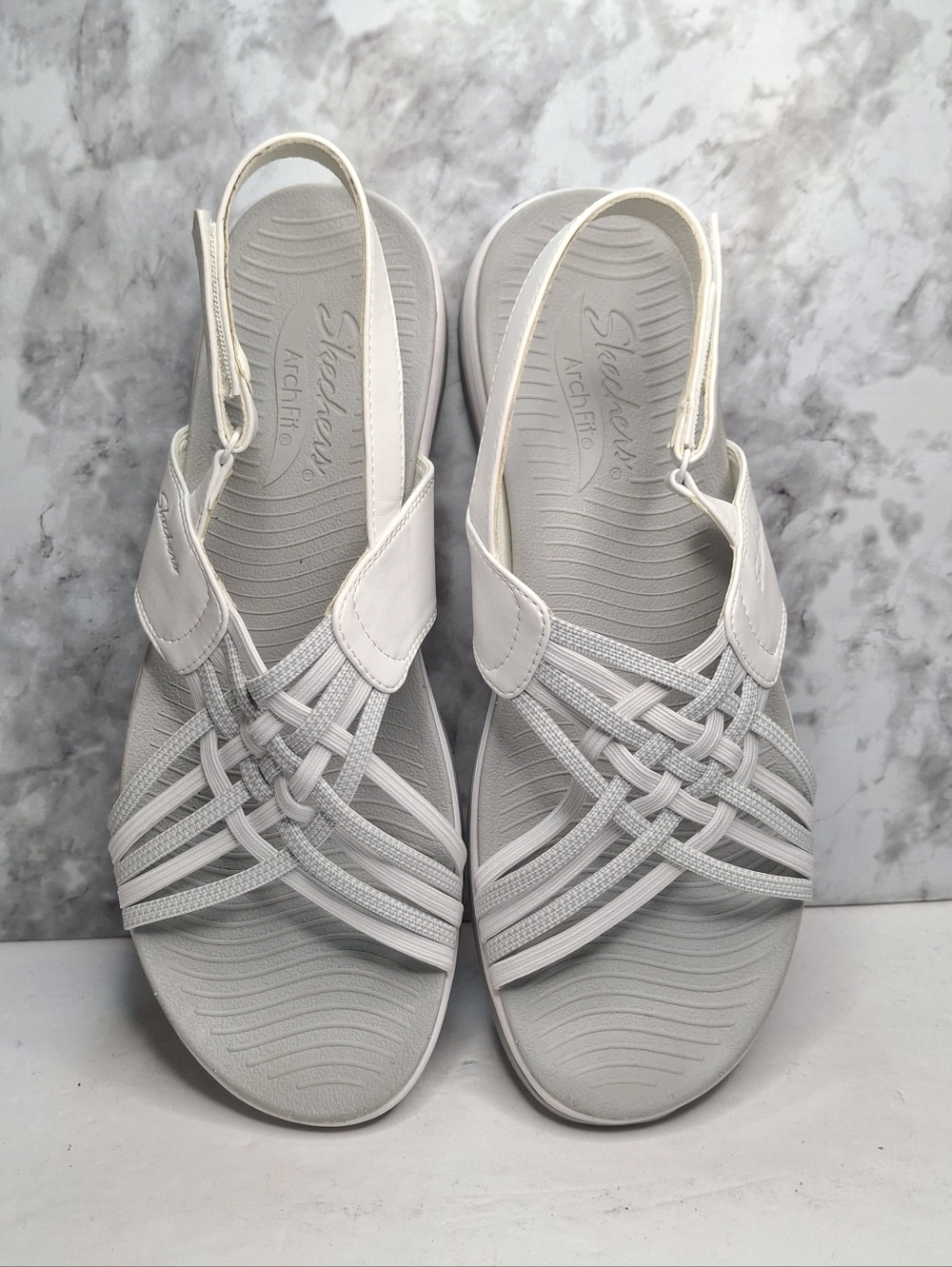 Skechers Arch Fit Reggae Sport Hometown Sandals 163321 White/Gray Womens 11